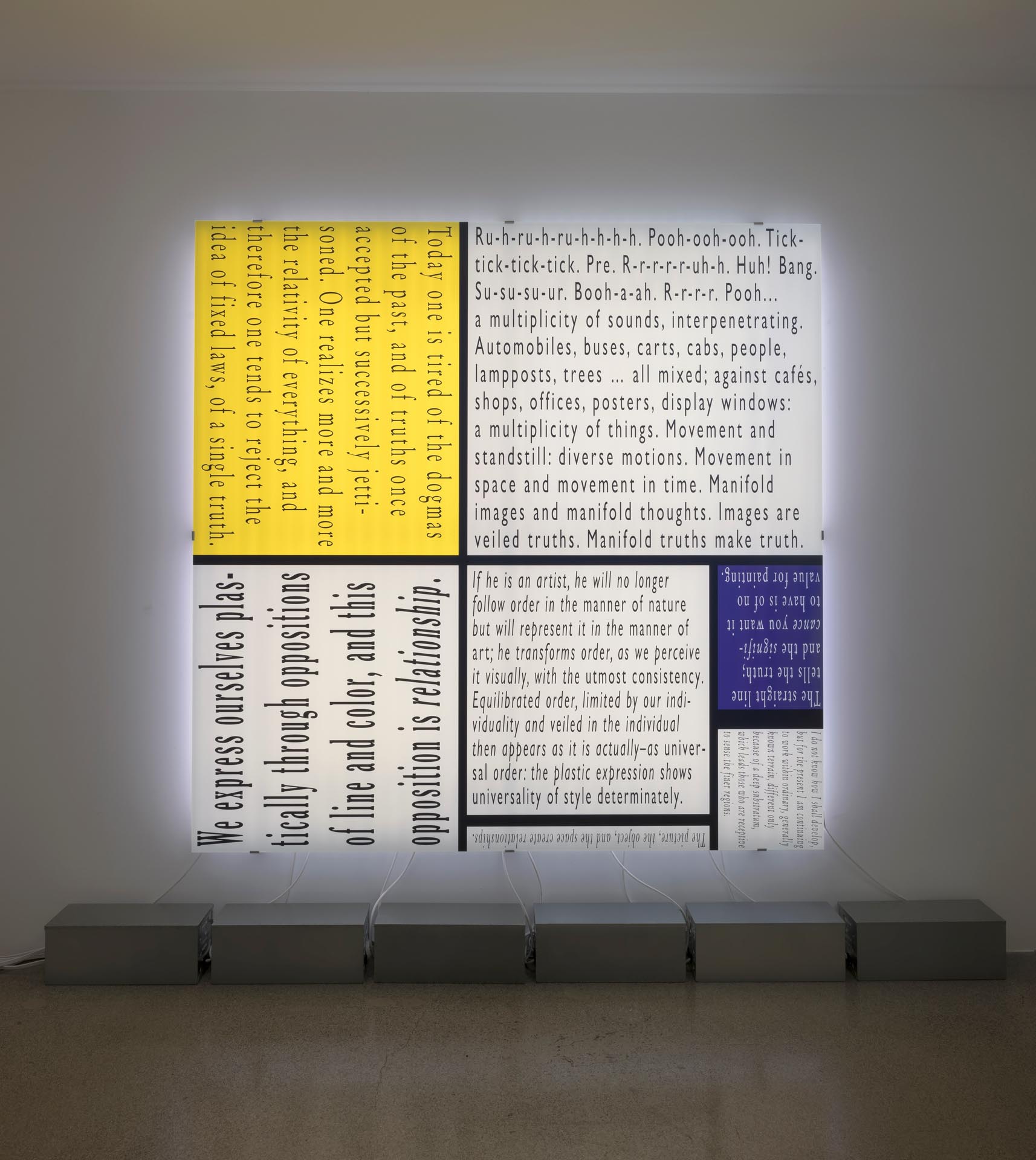 Abb. 9: Joseph Kosuth <em>Mondrian‘s Work XV</em>, 2015, Neon-System, Siebdruck auf Glas, 200 x 200 cm, © VG Bild-Kunst, 2023, Courtesy Sprüth Magers, London, Foto: Robert Wedemeyer Kunst im Unterricht